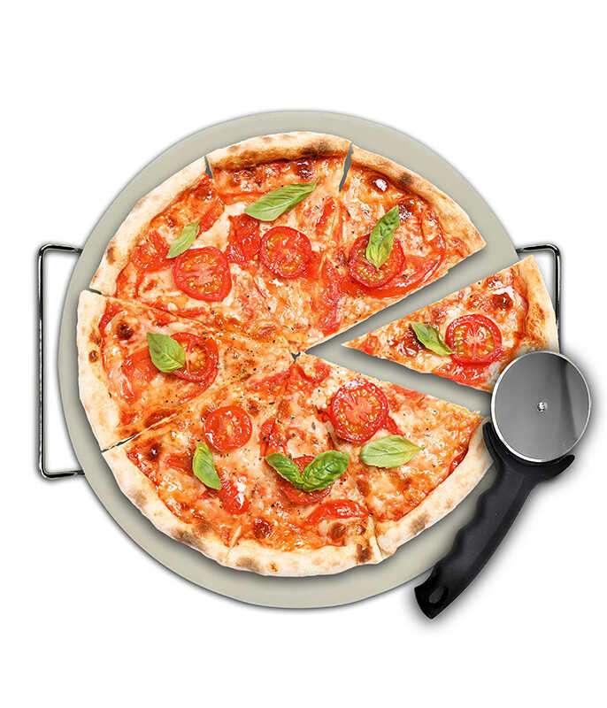 סט אבן פיצה עגולה 30.5 ס"מ+גלגלת לחיתוך פיצה