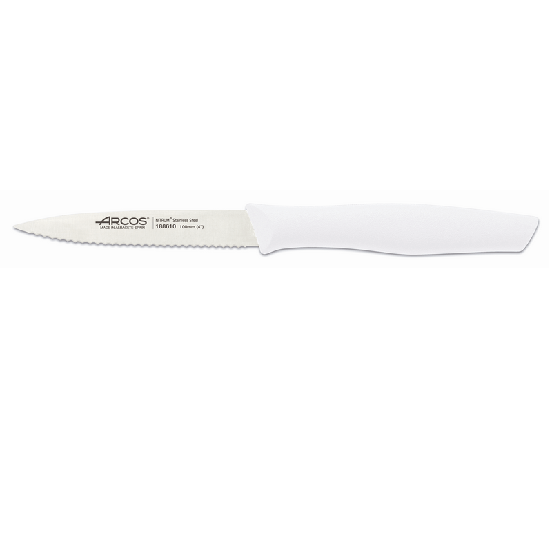 סכין ירקות 10 ס"מ להב משונן קצה שפיץ ידית לבנה סדרת Nova
