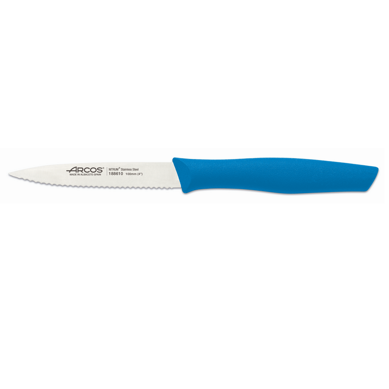 סכין ירקות 10 ס"מ להב חלק קצה שפיץ ידית כחולה סדרת Nova