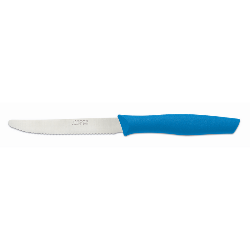 סכין ירקות 11 ס"מ להב משונן קצה מעוגל ידית כחולה סדרת Nova
