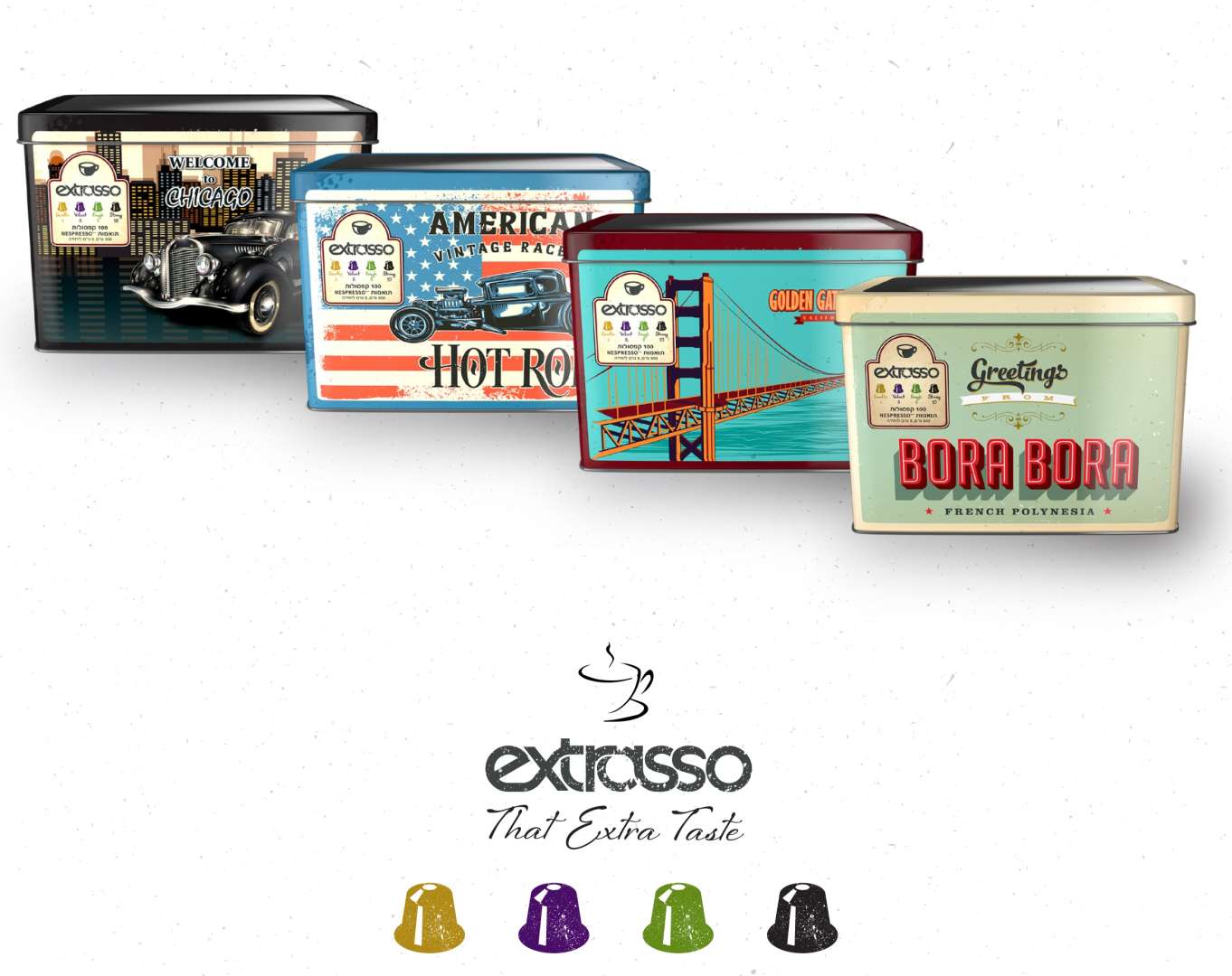 100 קפסולות קפה Extrasso באריזת פח - מיקס