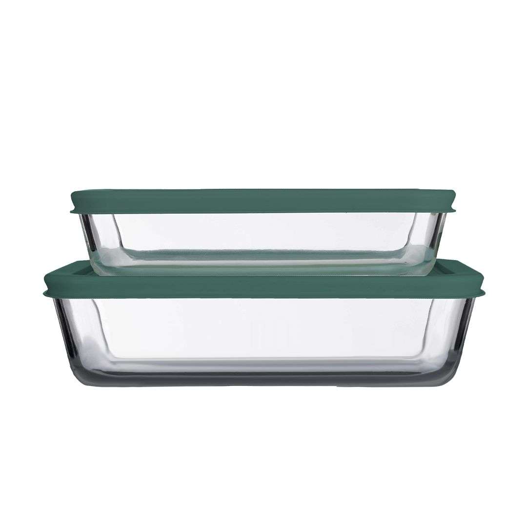 סט 2 כלי אחסון זכוכית 600 מ"ל + 1150 מ"ל GLASS CLOC ירוק