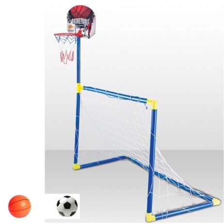 סט כדורגל + כדורסל לילדים לחצר/גינה: 2כדורים + משאבה