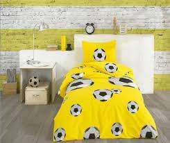 סט מצעים לילדים למיטת יחיד דגם כדורגל צהוב