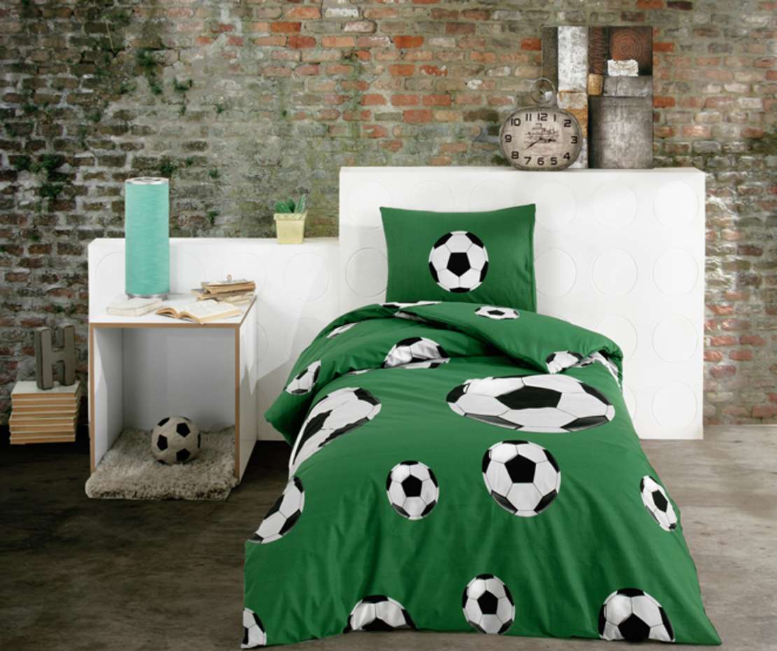סט מצעים לילדים למיטת יחיד דגם כדורגל ירוק