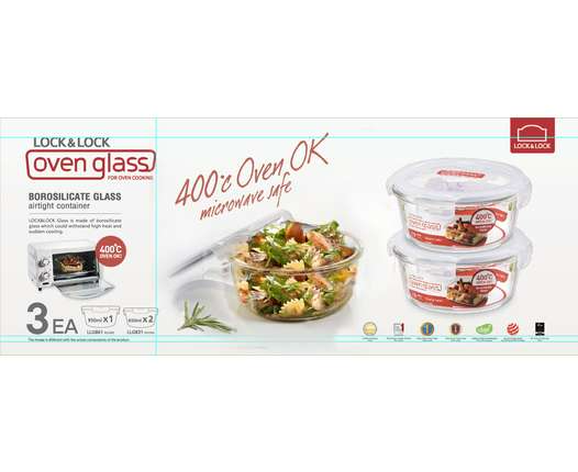 מארז 3 קופסאות זכוכית לאחסון מזון עם מכסה פלסטיק 950+650+650 מ''ל Lock & Lock
