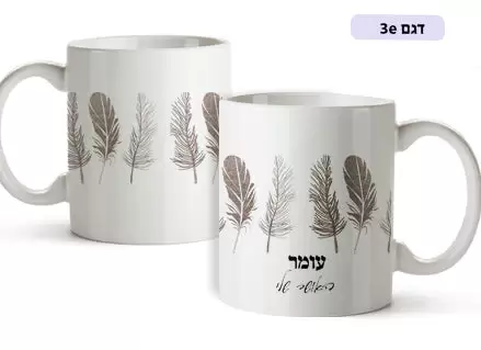 ספל מעוצב עם שם אישי דגם נוצות חום אפור